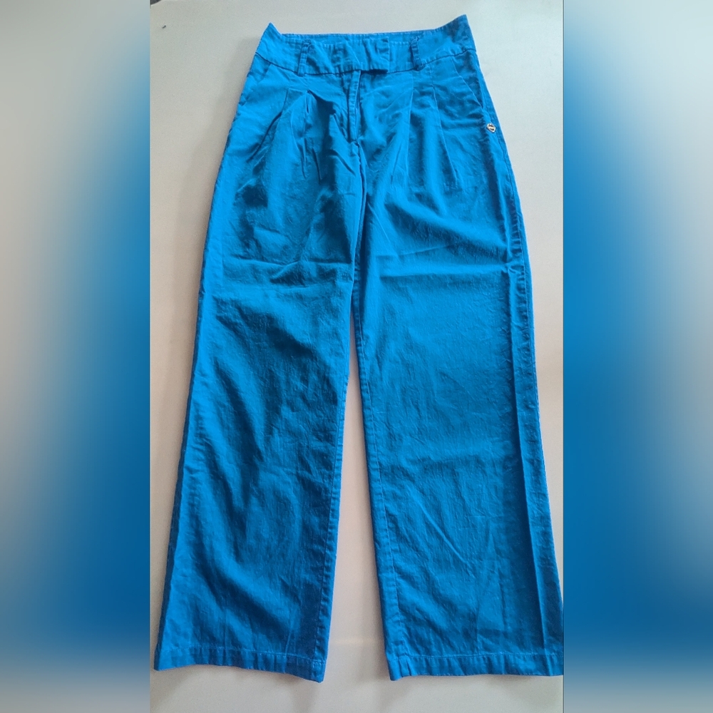Lanidor Edition Women's Royal Blue Pleated Wide Leg High Waisted Trousers.